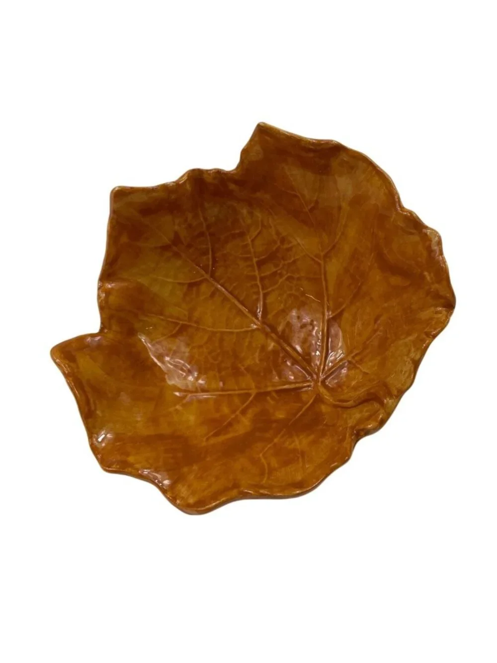 Handcrafted Vintage Leaf-Shaped Pottery Bowl With Pedestal Feet